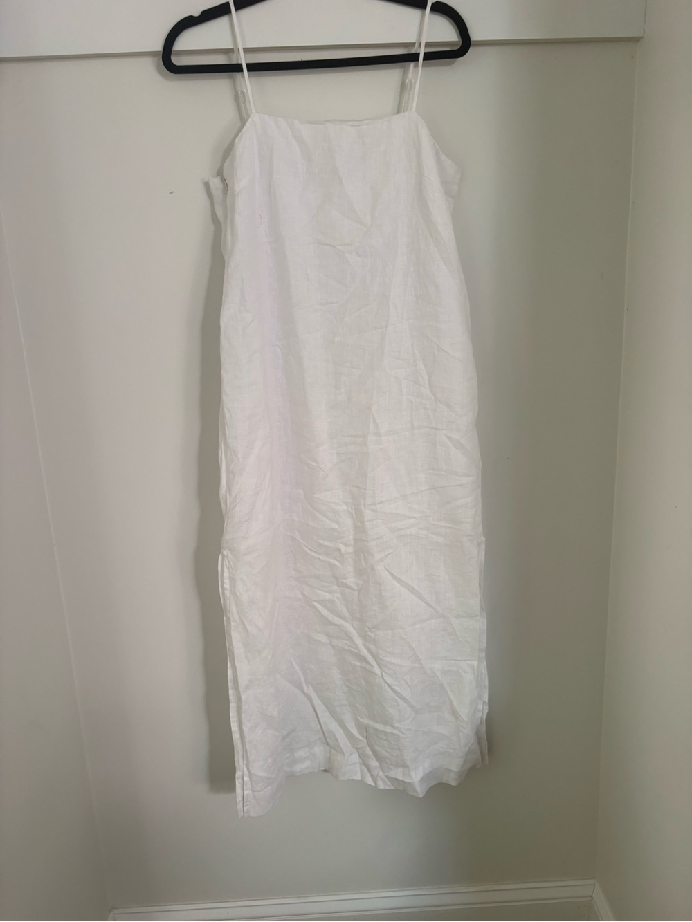 100% White Linen Midi Slip Dress